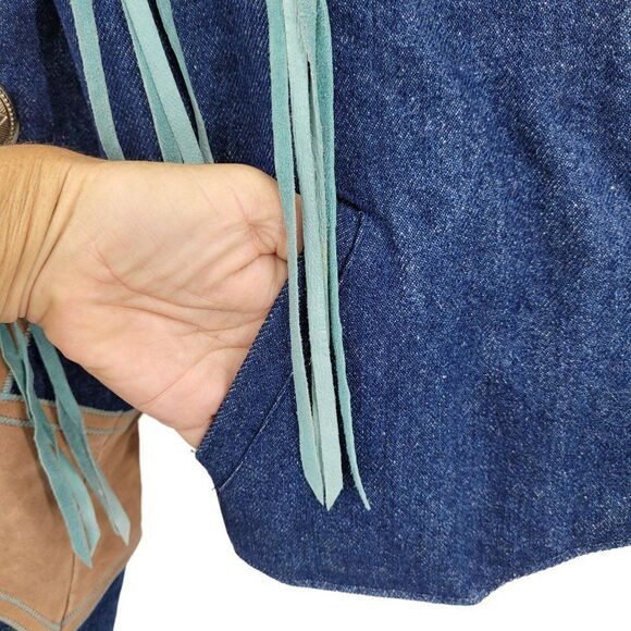 Vtg 80s Rare Denin Western Rodeo Jacket Sz S Cowgirl Chic Conchos Fringe Funky - Picture 5 of 14